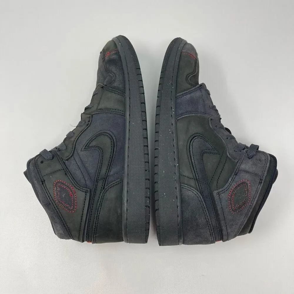 Nike Air Jordan Retro 1 Mid SE Craft All Black Suede FQ7742-001 Youth Size 7
